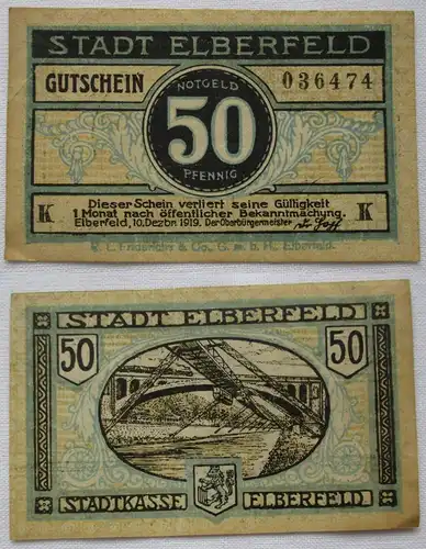 50 Pfennig Banknote Notgeld Stadt Elberfeld 10.12.1919 (164721)
