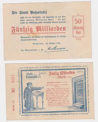 50 Milliarden Mark Banknote Stadt Vohwinkel 30.10.1923 (119042)