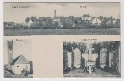 94680 Mehrbild Ak Ober-Fahlheim Kirche, Kriegerdenkmal um 1910
