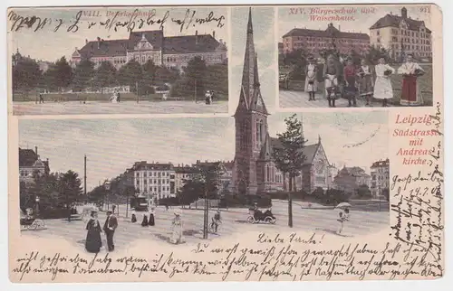 901874 Mehrbild Ak Leipzig Südstrasse mit Andreaskirche, Bürgerschule 1906