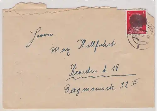 seltener Brief mit geschwärzter Hitler Marke 8 Pfennig Dresden 15.6.1945 (82250)