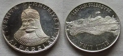 50 Lira Silbermünze Türkei Schlacht bei Malazgirt 1971 Stgl. (150461)