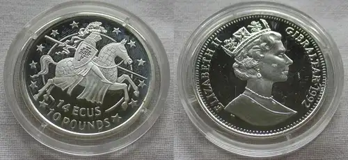 14 Ecus Silber Münze Gibraltar 1992 Reiter mit Schild und Lanze (155009)