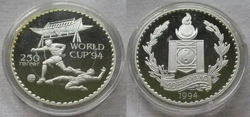 250 Togrog Silber Münze Mongolei 1994 Fußball WM 1994 (158968)