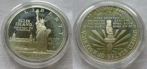1 Dollar Silber Münze USA 1986 Ellis Island Eingang zu Amerika PP (150147)