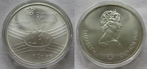 5 Dollar Silber Münze Canada Kanada Olympiade Montreal olymp.Feuer 1976 (158394)