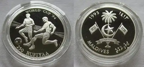 250 Rufiyaa Silbermünze Malediven Fussball WM USA 1994, 1993 (156837)