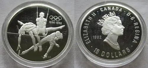 15 Dollar Silbermünze Kanada 100 Jahre Olympische Spiele 1992 (159157)