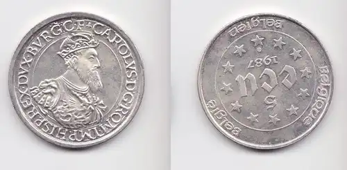 5 ECU Silber Münze Belgien Kaiser Karl 1987 Stgl. (159406)