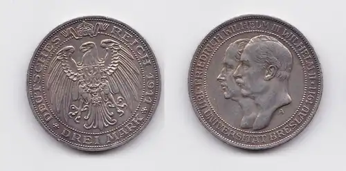 3 Mark Silbermünze Preussen Universität Breslau 1911 Jäger 108 vz (157322)
