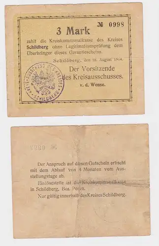 3 Mark Banknote Kreis Schildberg bei Posen 18.August 1918 (163630)