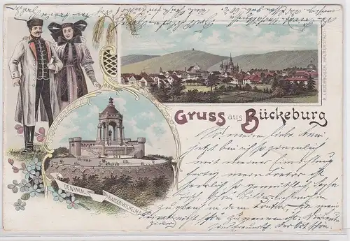 09657 AK Gruss aus Bückeburg - Denkmal Kaiser Wilhelm, Totalansicht 1897
