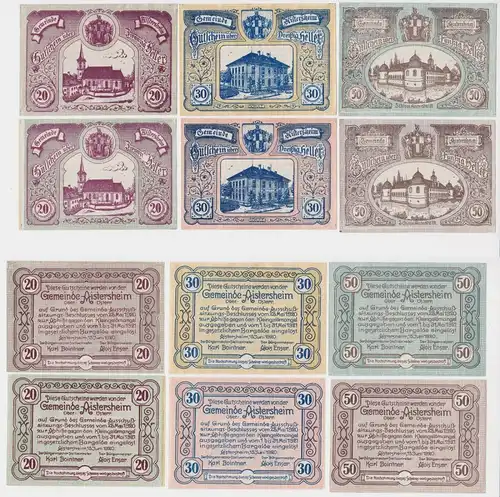 6 Banknoten 20 bis 50 Heller Notgeld Gemeinde Aistersheim O.Ö. 1920 (155479)
