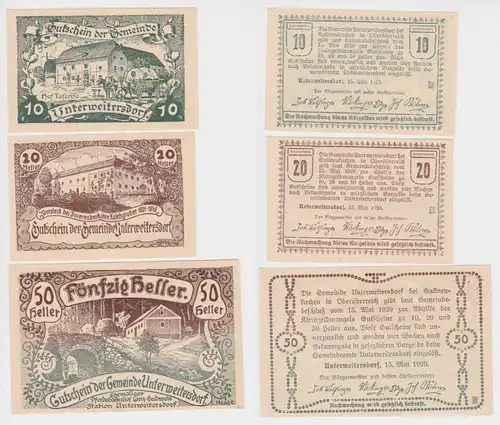 10, 20, und 50 Heller Banknote Unterweitersdorf 15.05.1920 (139599)