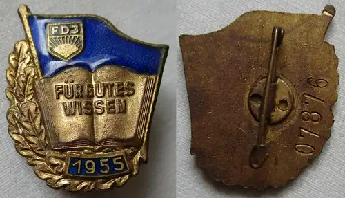 seltenes DDR Abzeichen "für gutes Wissen" mit Jahreszahl 1955 in Bronze (112317)