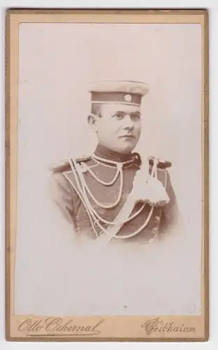 92497 Kabinettfoto Karabinier Geithain mit Uniform und Mütze um 1900