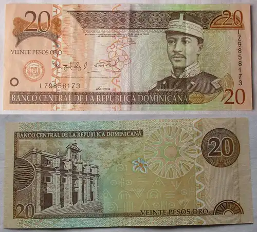 20 Pesos Banknote Dominikanische Republik 2004 gebrauchte Erhaltung (113638)