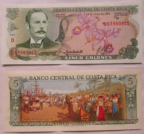 5 Colón Banknote Costa Rica 15. Januar 1992 bankfrisch UNC (118550)