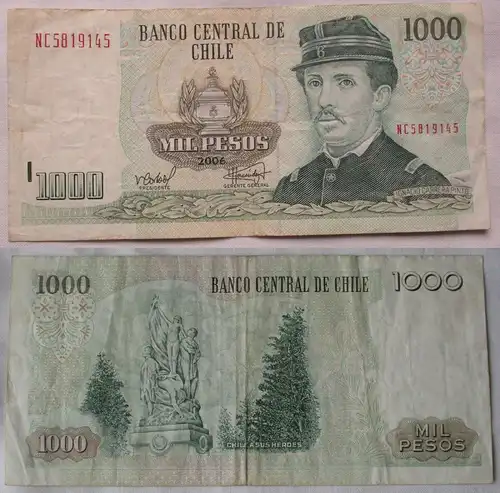 1000 Peso Banknote Chile 2006 Pick 154 f (114105)