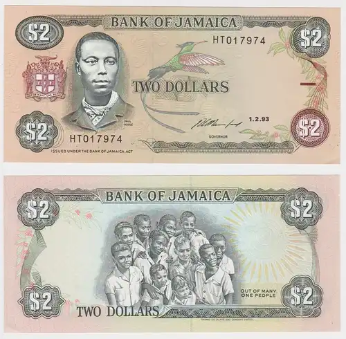 2 Dollar Banknote Jamaika Jamaica 1993 bankfrisch UNC Pick 69a (162123)