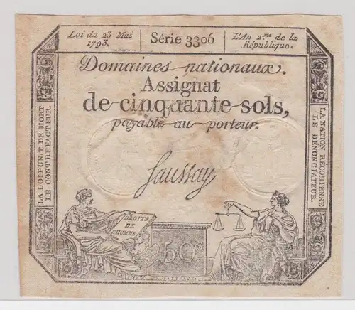 50 Sols Assignat Buttin Frankreich 23. Mai 1793 Serie 3306 (162196)