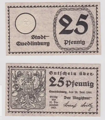 25 Pfennig Banknote Notgeld Stadt Quedlinburg 10.6.1920 (162255)