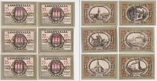 6 x 50 Pfennig Banknoten Notgeld Stadt Langensalza 1921 (162253)