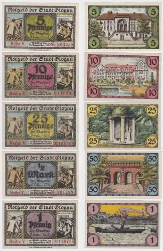 5 Banknoten Notgeld Stadt Glogau in Schlesien 1920 (162552)