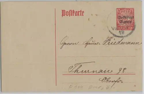 55195 Ganzsachen Postkarte P104 Volksstaat Bayern 10 Pfennig 1919