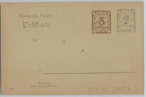 25171 Ganzsachen Postkarte P74/04 Königreich Bayern 3 + 2 Pfennig um 1906