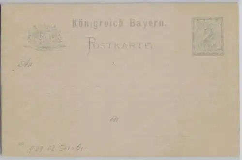 900757 Ganzsachen Postkarte P49/02 Königreich Bayern 2 Pfennig um 1901