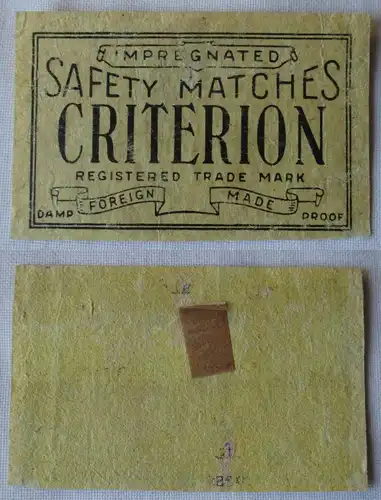 Streichholzetikett Impregnated Safety Matches Criterion Label um 1940 (142537)