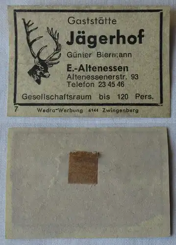 Streichholzetikett Gaststätte Jägerhof Günter Biermann Essen-Altenessen (144784)