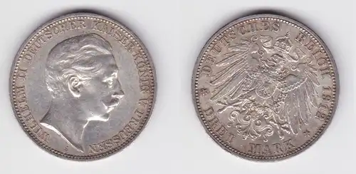 3 Mark Silbermünze Preussen Kaiser Wilhelm II 1912 A Jäger 103 ss+ (102931)