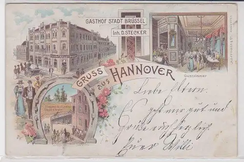 904258 Ak Lithographie Gruß aus Hannover Gasthof Stadt Brüssel um 1900