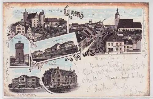 903332 Ak Lithographie Gruß aus Wurzen Jäger Kaserne, Post usw. 1896
