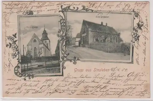 94693 Mehrbild Ak Gruß aus Sinsleben Kirche, Gasthof "Zum Wildkater" 1904