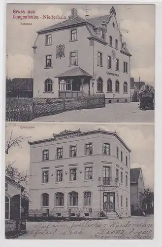 73120 Mehrbild Ak Gruß aus Langenleuba Niederhain Postamt Sparkasse 1911
