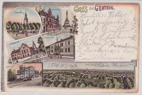 904259 Ak Lithographie Gruß aus Genthin Bahnhof, Post usw. 1899