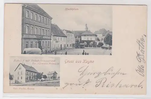 85839 Mehrbild Ak Gruß aus Kayna Bahnhof mit Restaurant usw. 1909