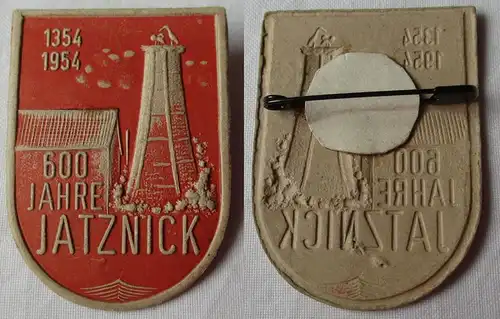 DDR Papp Abzeichen 600 Jahre Jatznick 1354-1954 (156373)