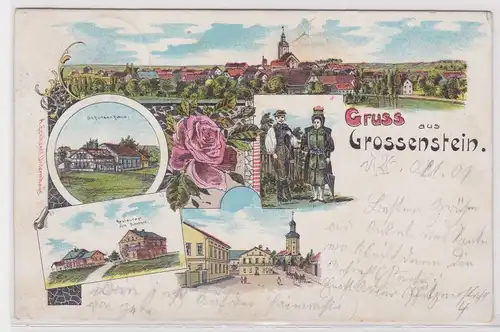 902258 Ak Lithographie Gruß aus Großenstein S.-A. Restaurant usw. 1901