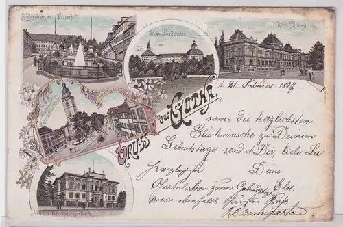 904138 Ak Lithographie Gruß aus Gotha Postamt, Bank usw. 1897