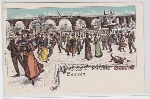 903333 Ak Lithographie Gruß von Porsches Eisbahn Bautzen um 1900