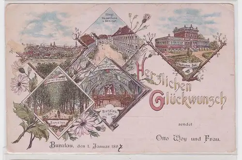 904251 Ak Lithographie Herzlichen Glückwunsch Bunzlau in Schlesien 1896