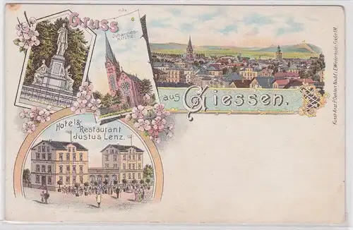 903334 Ak Lithographie Gruß aus Giessen Hotel & Restaurant Justus Lenz um 1900