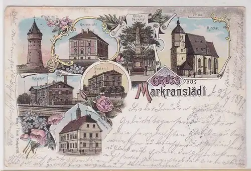 903566 Ak Lithographie Gruß aus Markranstädt Bahnhof, Wasserturm usw. 1897