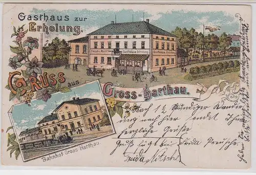903558 Ak Lithographie Gruß aus Groß Harthau Gasthaus zur Erholung 1907