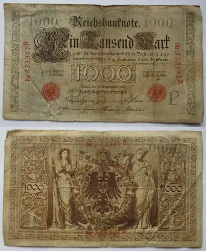 seltene 1000 Mark Reichsbanknote 10. Oktober 1909 Rosenberg Nr.39 (123239)