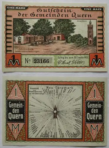 1 Mark Banknote Notgeld Gemeinde Quern 1921 (106964)